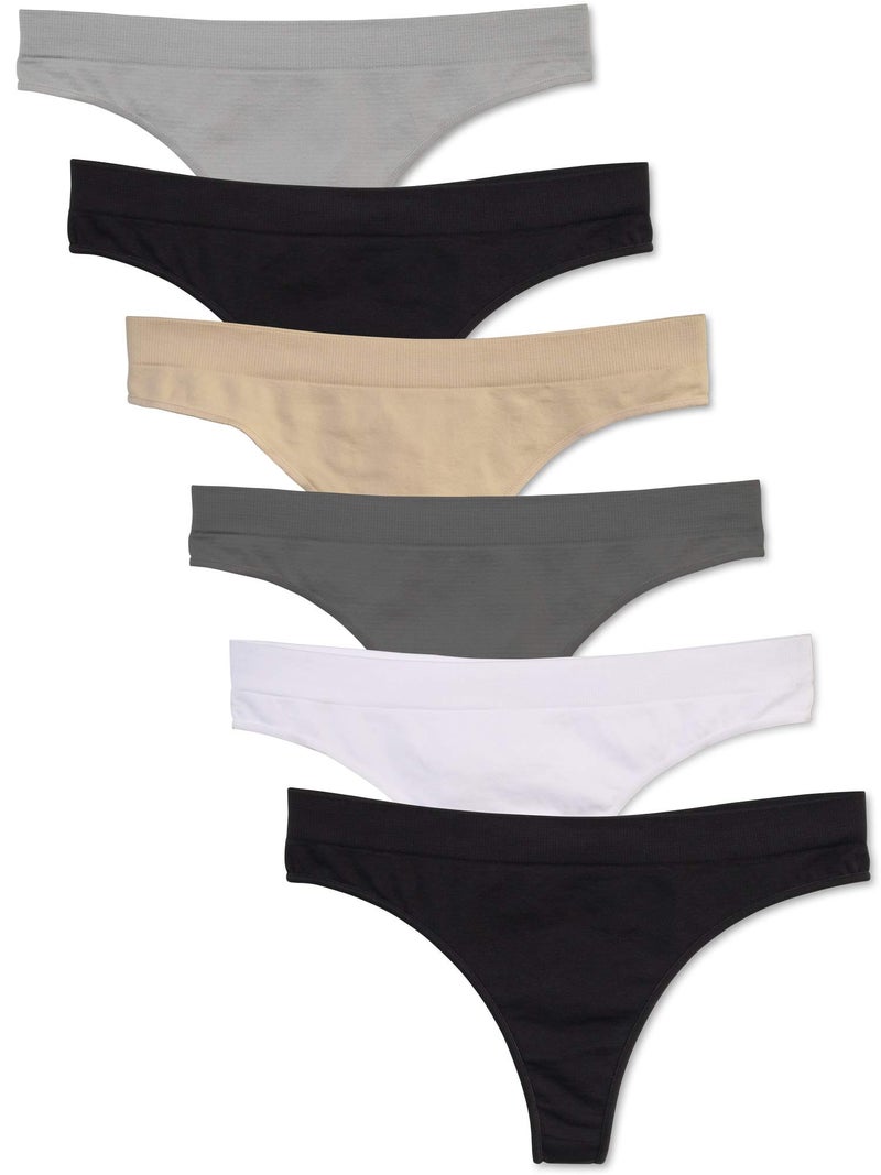 Kalon 6 Pack Women's Nylon Spandex Thong Underwear (Large, Basics) - Image 1